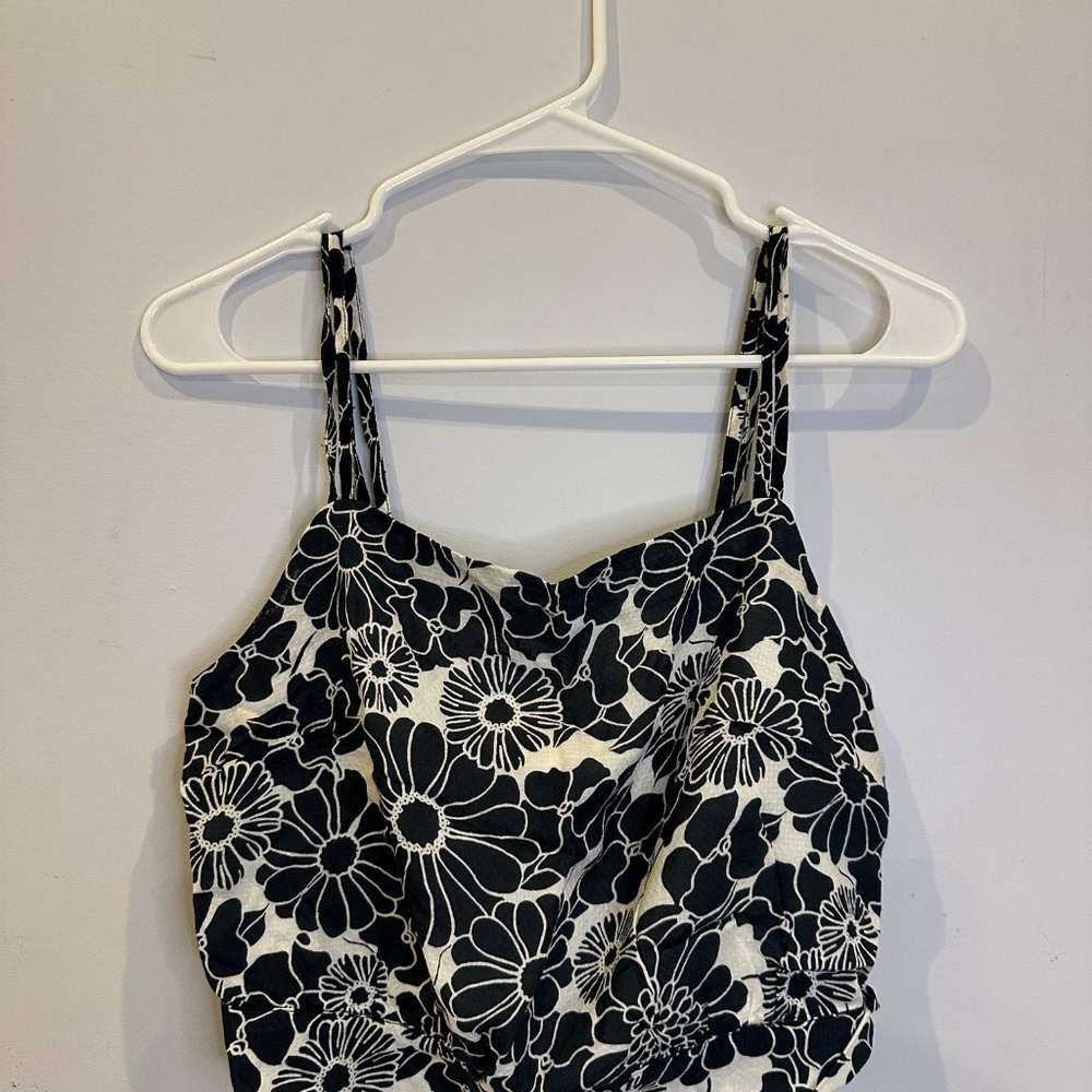 Anthropologie Black & White Floral Crop Tank Top